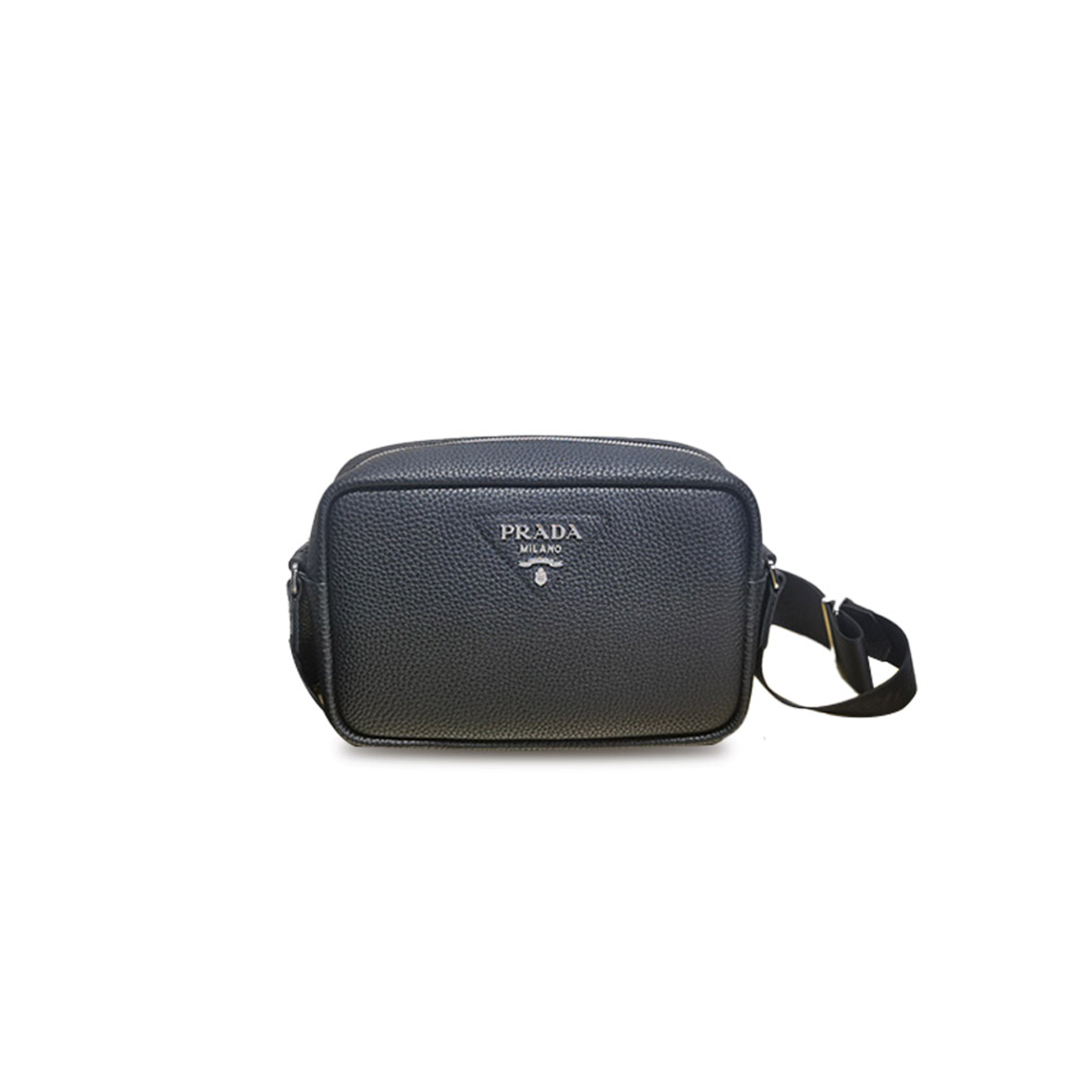 PRADA BLACK VITELLO DAINO LEATHER SHOULDER BAG 1BH182 (22*14.5*8cm) 